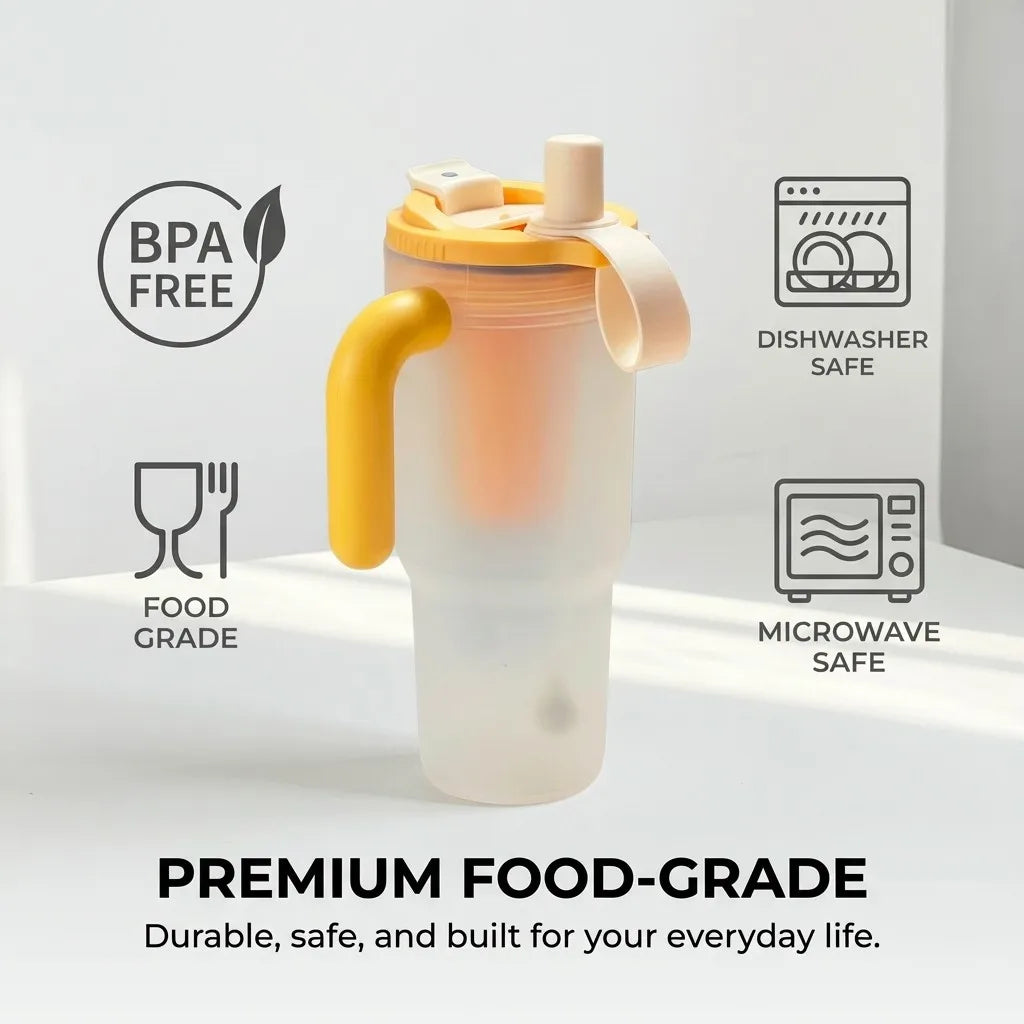 850ML Large Capacity Tumbler With Handle&Strainer Sport Portable Plastic Straw Water Cup Heat Resistant Leak-proof Water Bottle