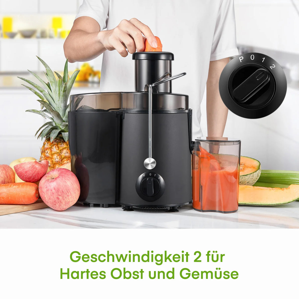 Electric Juicer 400W Max Centrifugal Juicer Machine, 65mm Wide Feed Chute,