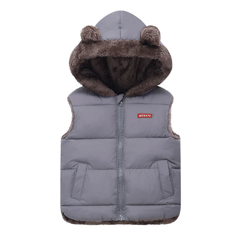 New Winter Keep Warm Boys Vest Fashion Thick Plush Hooded