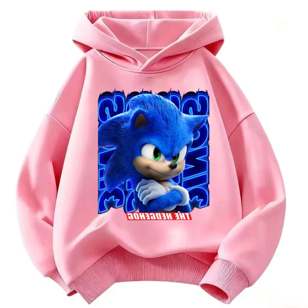 2026 Kids Thick Hoodie with Cute Sonic Anime Pattern