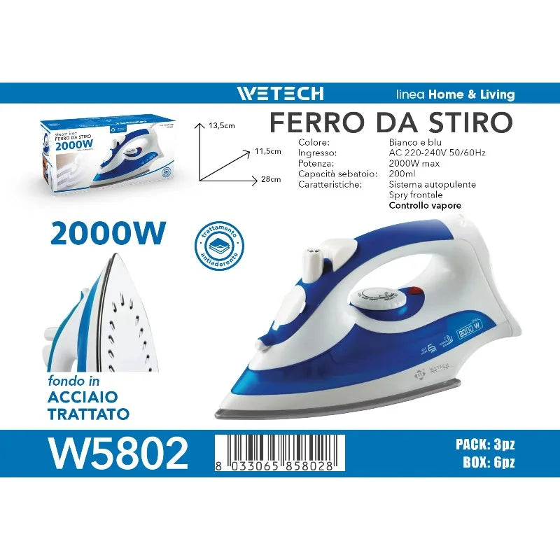 2000W Powerful Steam Iron for Clothes, Adjustable Temperature, Anti-Drip, Self-Cleaning Function, Professional Garment Steamer for Home and Travel