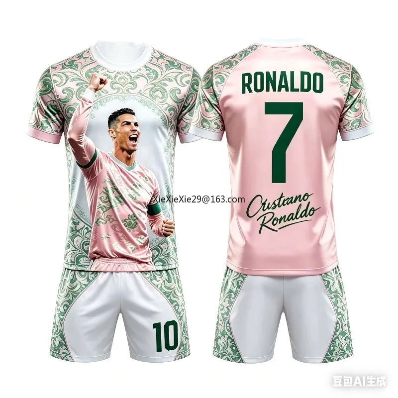 Popular 2026 AI # 7 Ronaldo Summer Children's Adult Set Parent Child Short Sleeve Shorts Football Shirt Couple Style Unisex