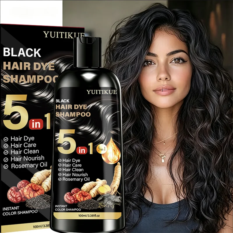 YUITIKUE 5 In 1 Hair Dye Shampoo With Ginseng Rosemary Oil Herbal Nourishing