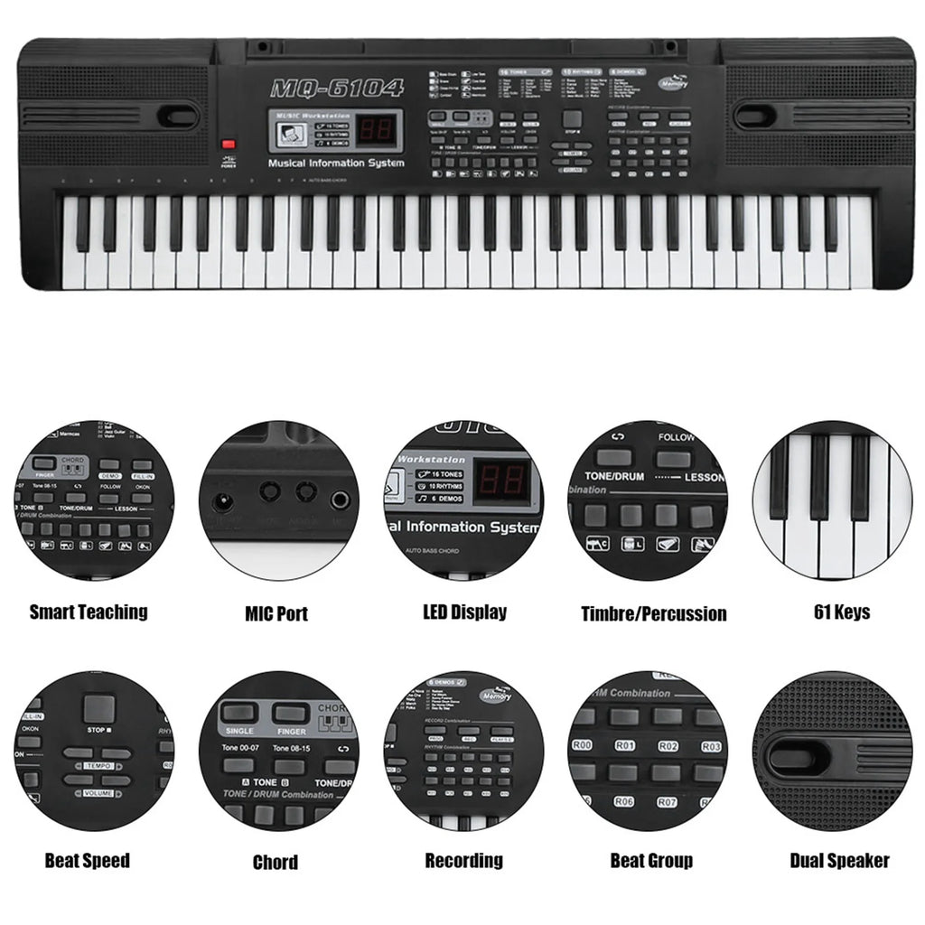 61-Key Electronic Keyboard with Microphone, Rich Built-in Tones and Rhythms, Perfect for Beginners to Practice and Play Their Fa