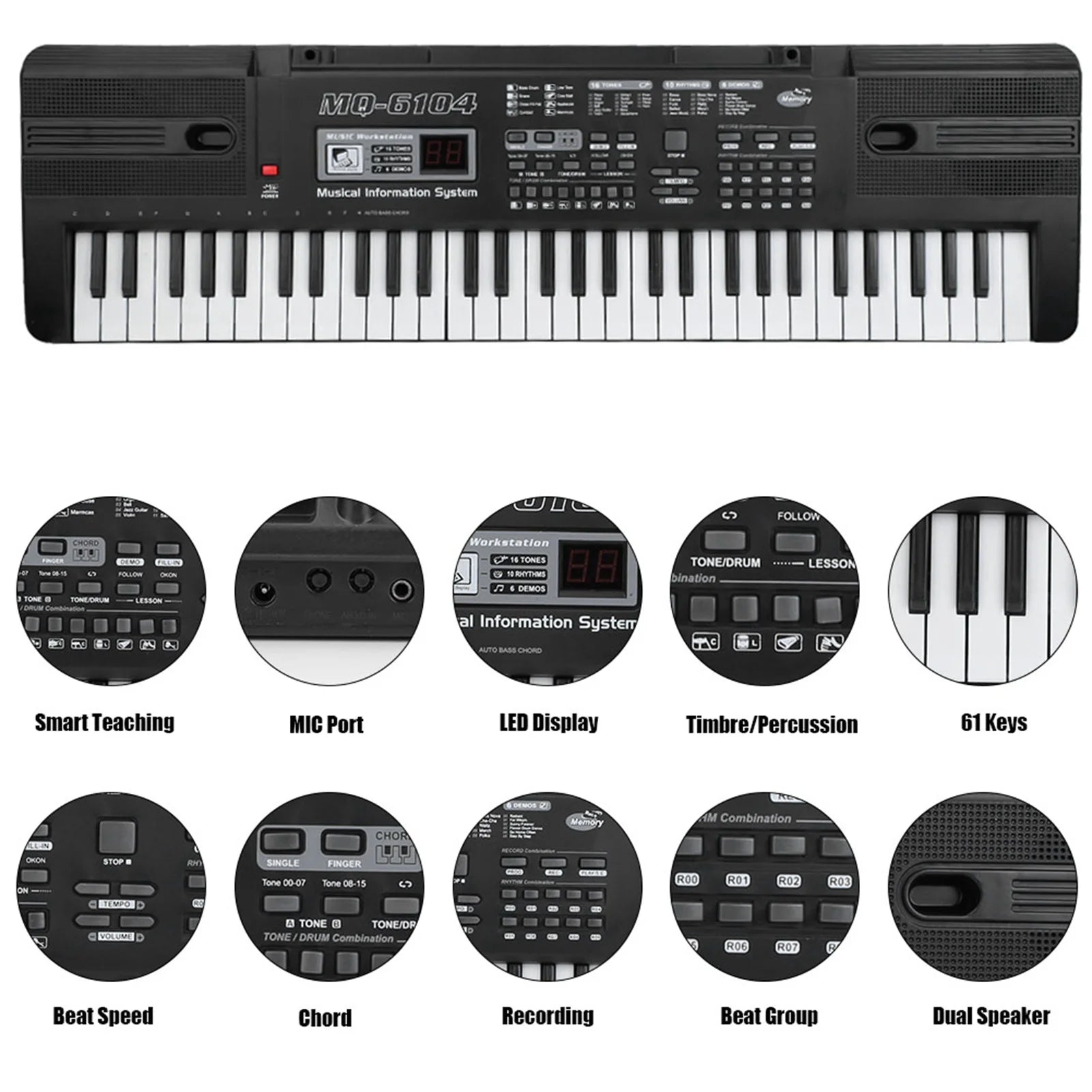 61-Key Electronic Keyboard with Microphone, Rich Built-in Tones and Rhythms, Perfect for Beginners to Practice and Play Their Fa