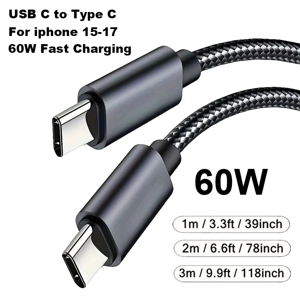 Nylon Braided 60W Type C Wire For iphone 15 16 17 pro max