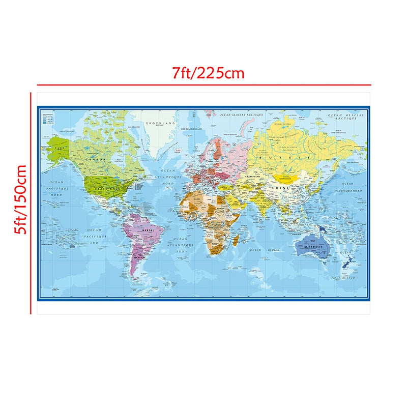 Wall Poster Map of The World French Language Polyester Vinyl Painting Office School Supplies Home Decoration Carte Monde