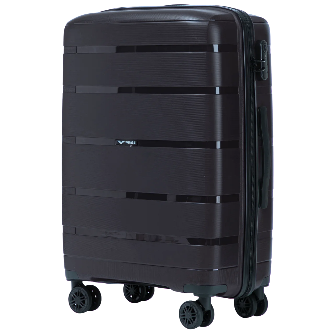 Suitcases to Choose From: Polypropylene 20", 24", 28" / 75 × 50 × 30 cm / 65 × 44 × 25 cm / 55 × 39 × 20 cm Hawfinch Color: Champagne DAMAGE-RESISTANT TELESCOPIC HANDLE, 4 DUPLICATE 360° WHEELS, COMBINATION LOCK, SIDE
