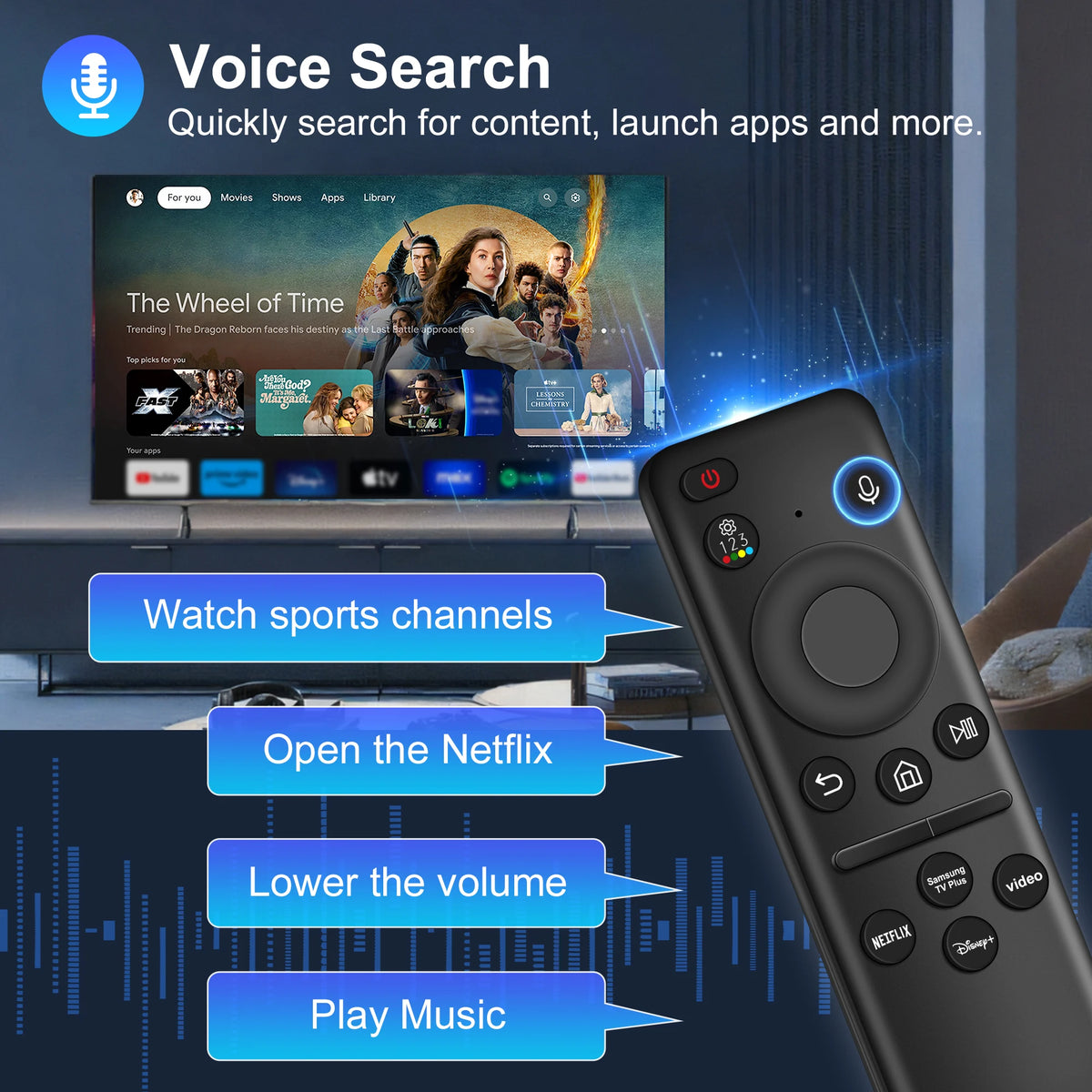 Solar Voice Remote Control for Samsung Smart TVs 2019-2024 Neo QLED OLED