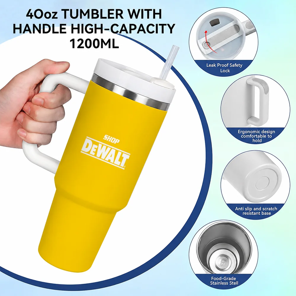 Tool Box D-Dewalts Banner Vacuum Flasks 40oz Stainless Steel Insulated Tumbler with Handle Straw