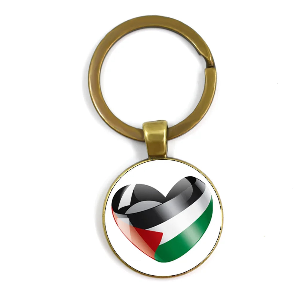 Personalized Art Patterns  Palestine Nation Flag Emblem 25mm Glass Cabohcon Keychain