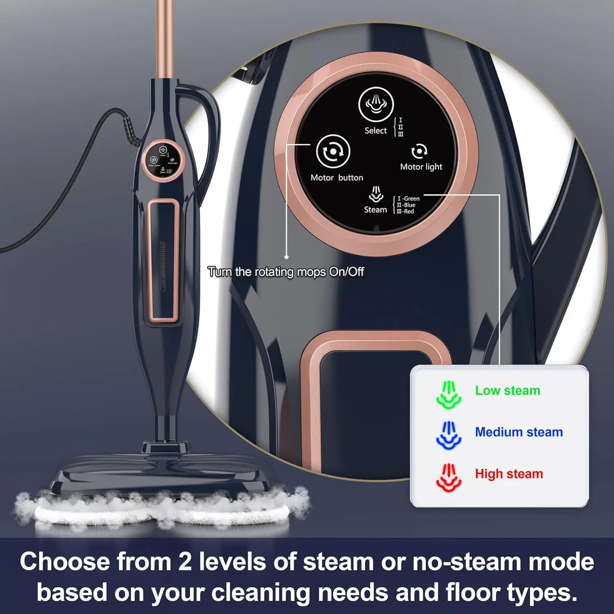 VM6 Steam Mop Cleaner with Rotating Mop Pads 1300W Powerful Floor Steamer 10 in 1