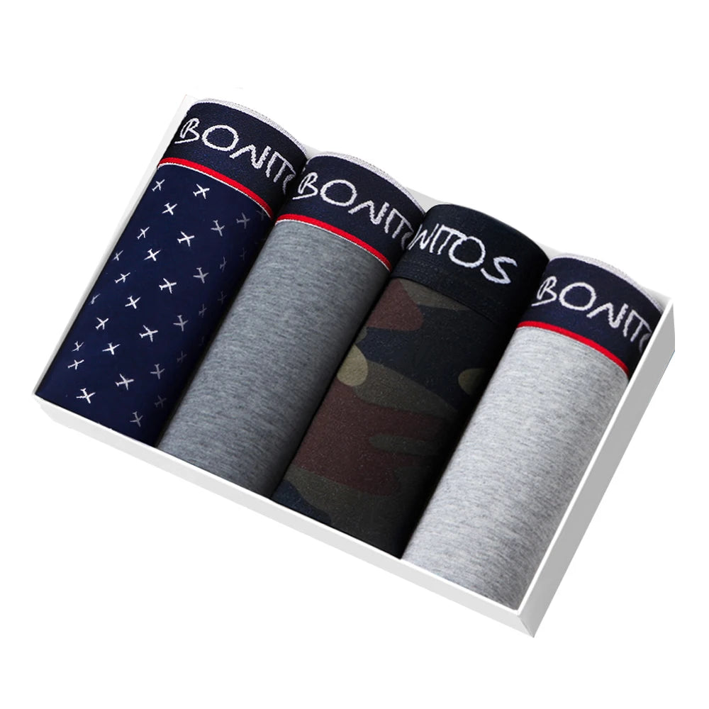 4pcs Cotton Boxers For Man Underwear Sexy Print Men's Panties