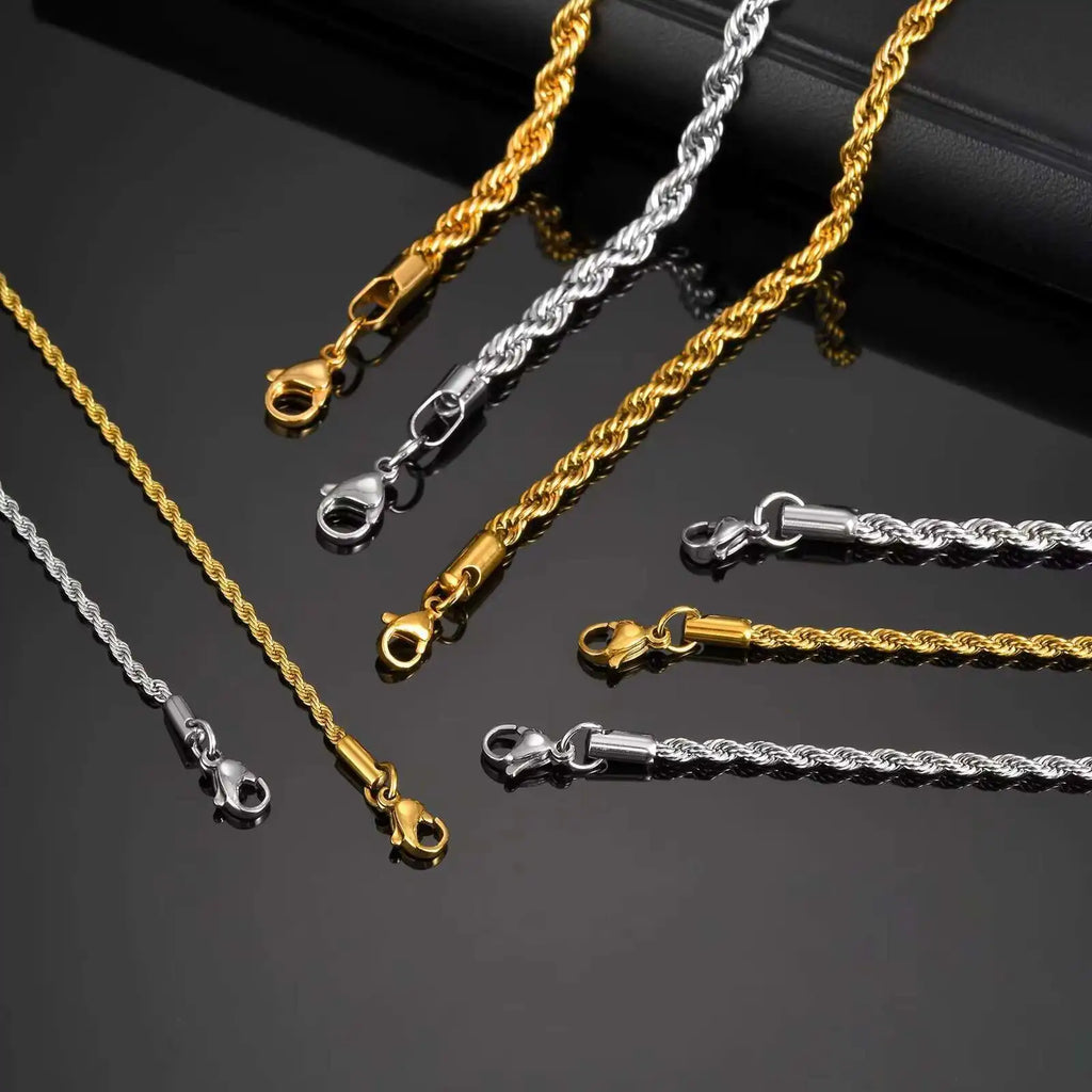 Vnox 2/3/4/5mm Unisex Rope Chain Bracelets for Men Women, Stainless Steel Adjustable Twisted Links Chain Bracelet Wristband New