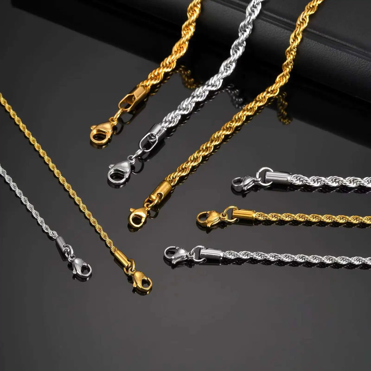 Vnox 2/3/4/5mm Unisex Rope Chain Bracelets for Men Women, Stainless Steel Adjustable Twisted Links Chain Bracelet Wristband New