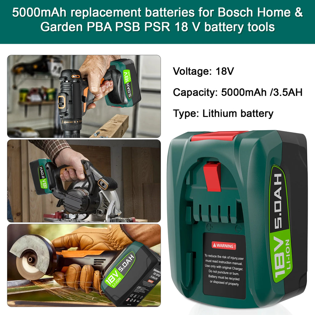 Battery 18V For Bosch PBA 3.5Ah 5.0Ah Home & Garden PSB PSR Battery Tools Lithium Power Replacement Battery AL1880CV AL18815CV