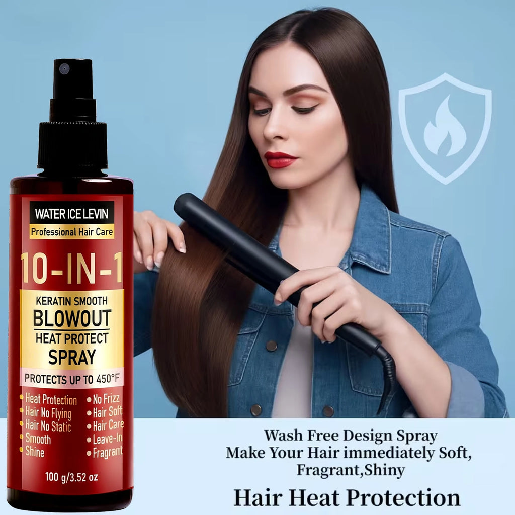Keratin Heat Protect Spray 100g with Hyaluronic Acid & Collagen - Smoothing Anti Frizz Leave-In Hair Care for Blowout & Styling