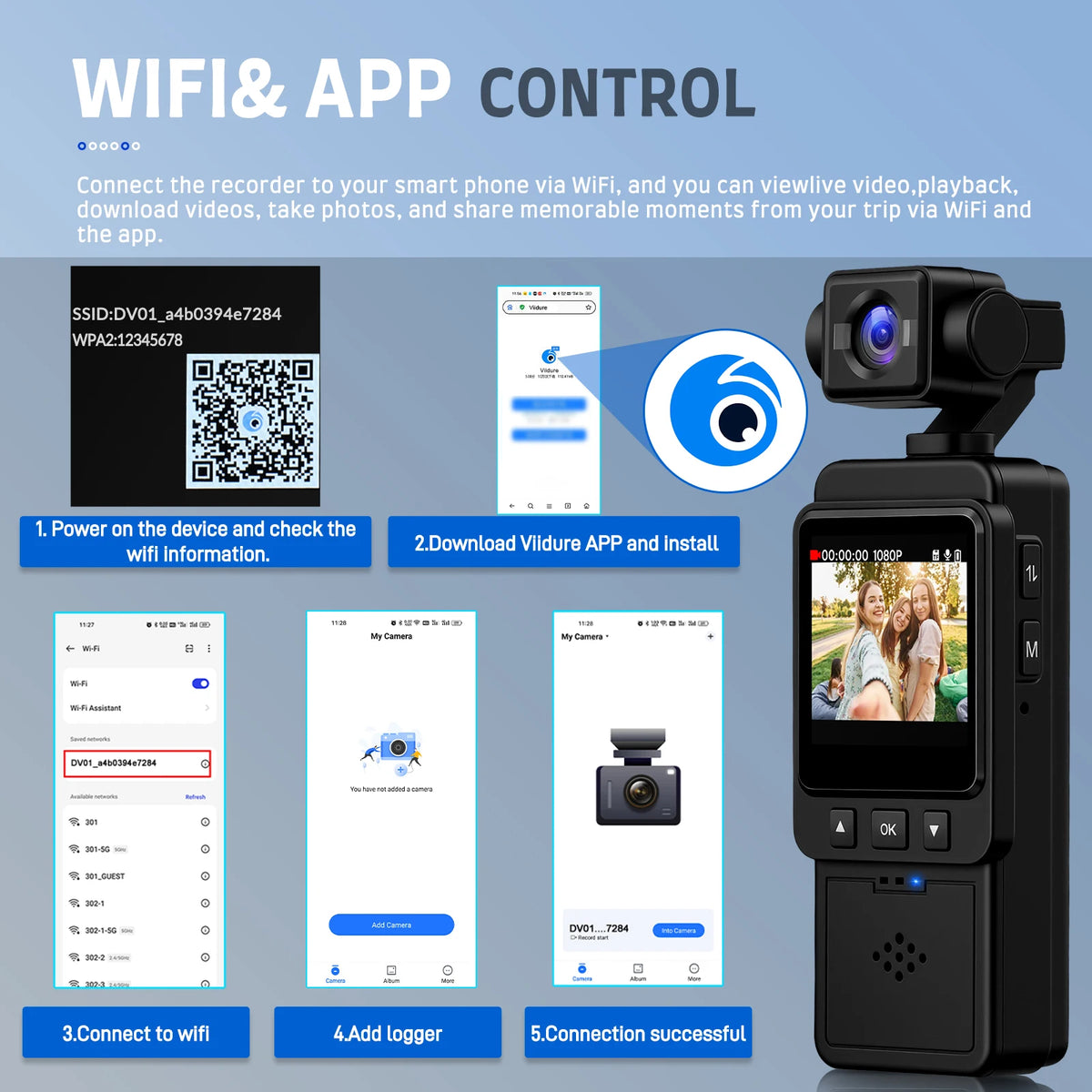Podofo 1080P Sports Pocket Camera 1.54" Mini Lens 180° Rotatable WiFi Wireless Video Recorder 5hours Endurance Motion Camera