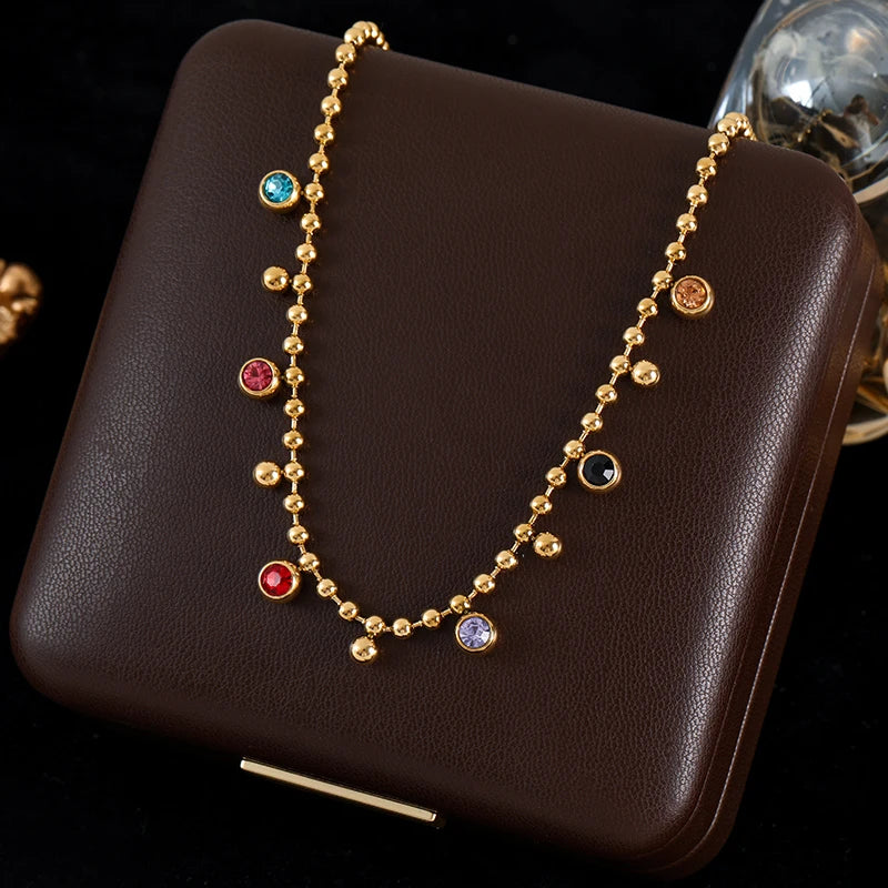 GANEMLY 316L Stainless Steel Sparkle Zircon Tassel Pendant Necklace For Women New Party Gift Stylish Dangle Neck Chain Jewelry