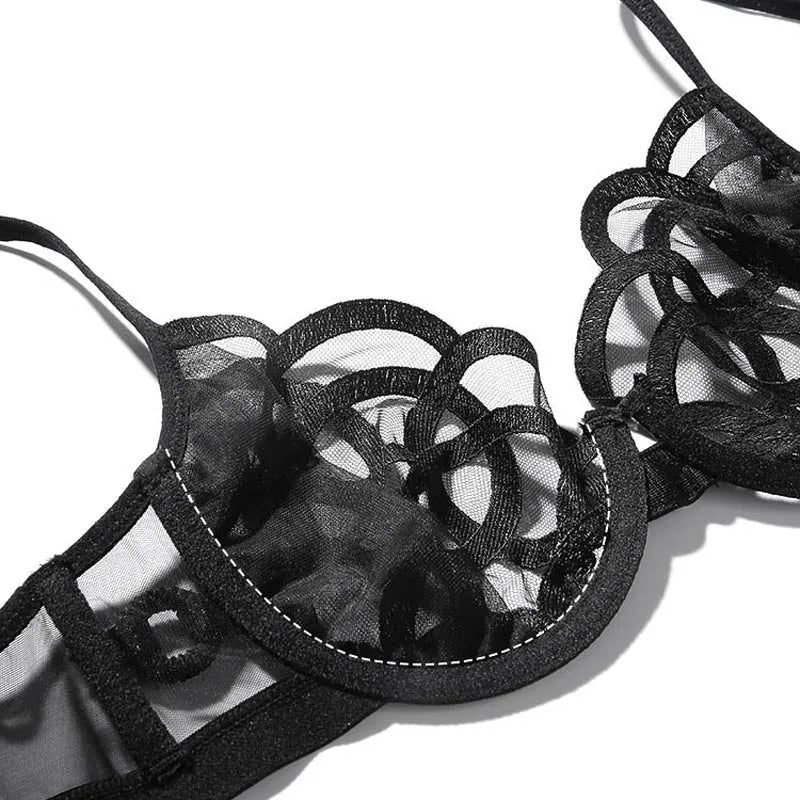 CINOON French Transparent Bra Lace Sexy Temptation Underwear Women Ultra Thin