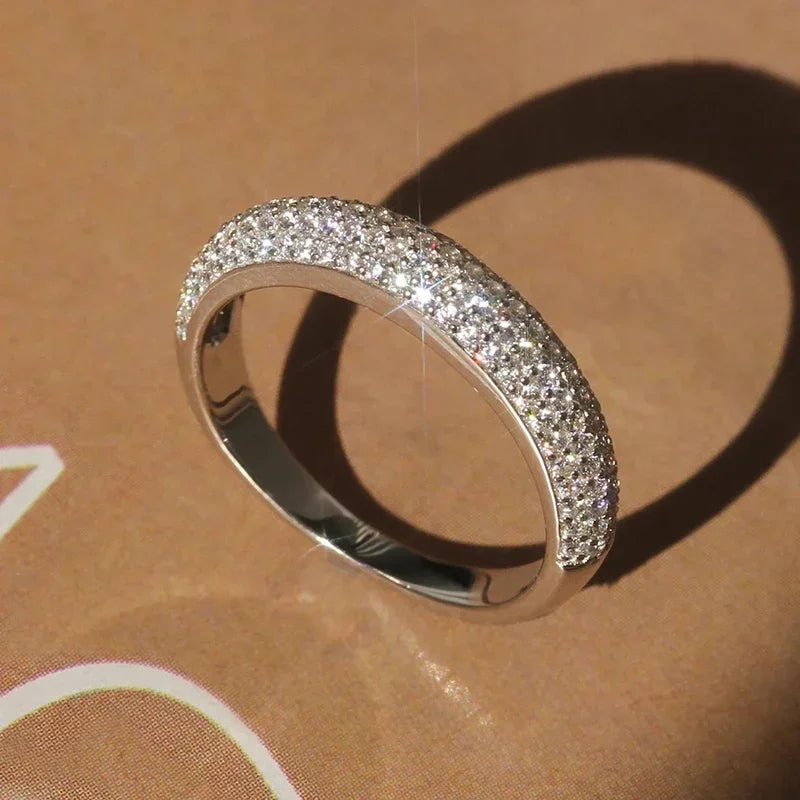 Huitan Half CZ Design Women Rings Simple Fashion Design