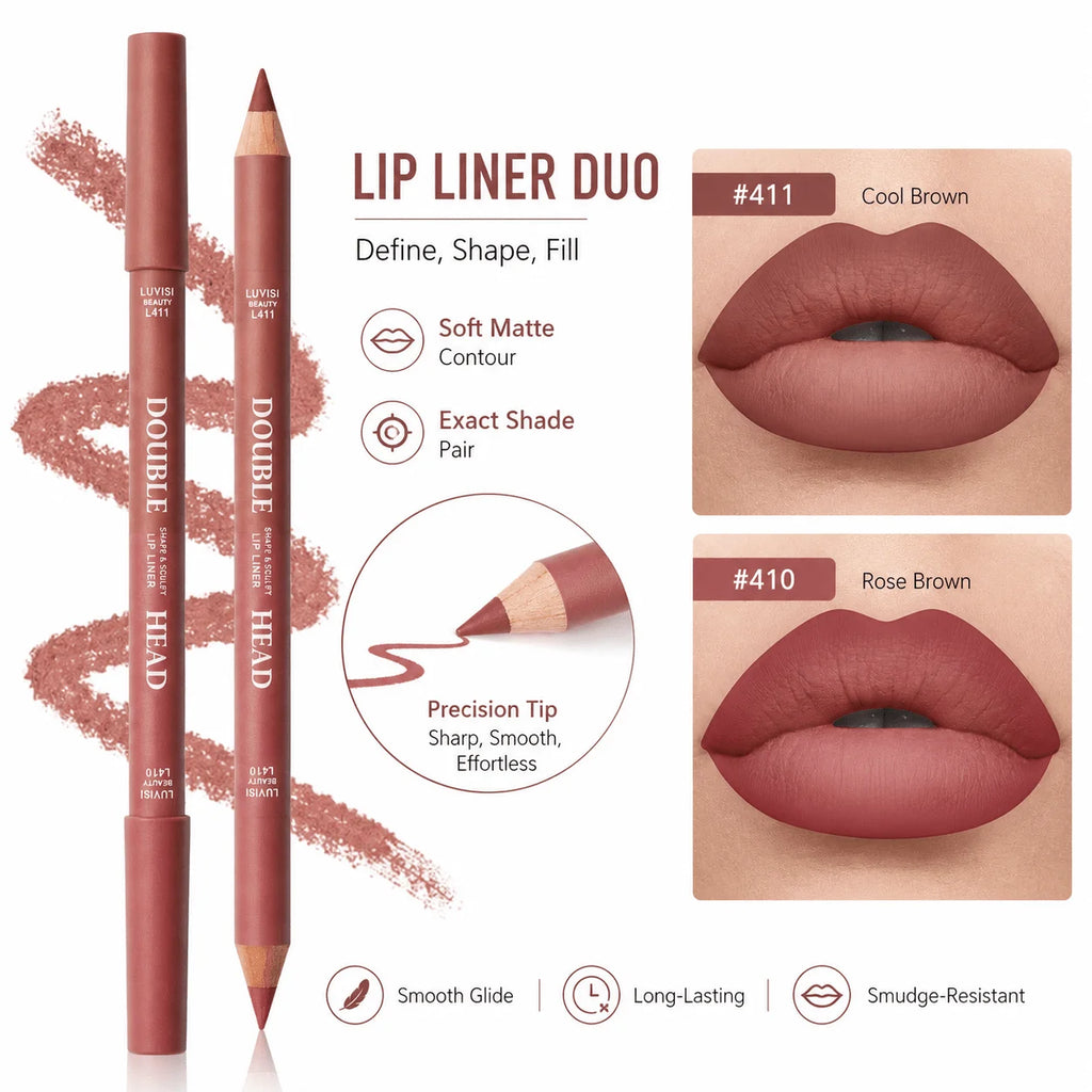 2pcs/Set Lip Makeup Set,1pc Matte Dual-Color Lip Liner+1pc Moisturizing Lip Gloss