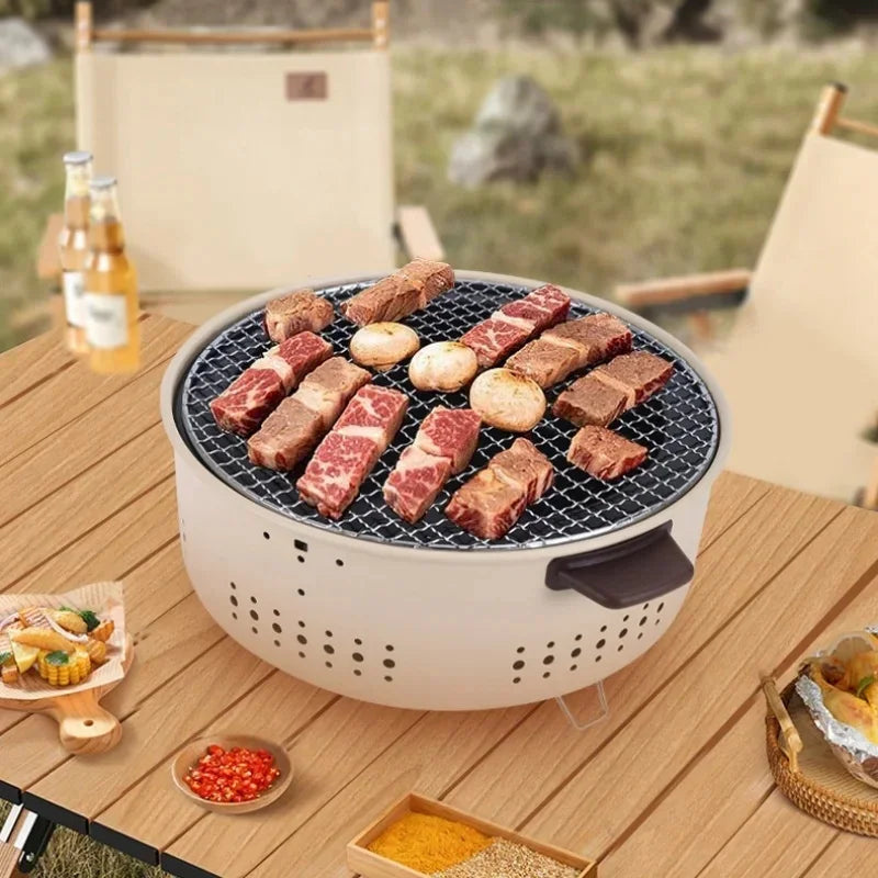 Portable Barbecue Grill Korean Charcoal Stove Stainless Steel Split BBQ