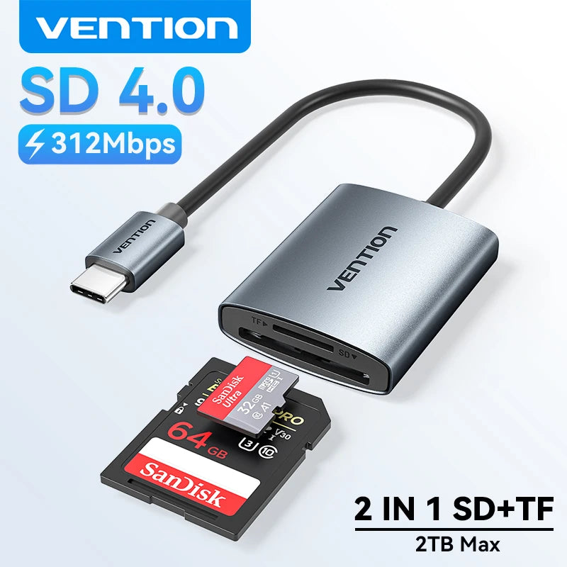 Vention SD 4.0 Card Reader 312Mbps USB 3.0 Type C to SD Micro