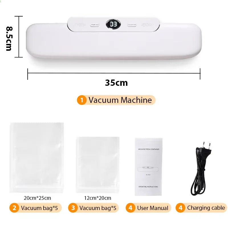 Compact Vacuum Sealer Machine - 60kPa Powerful Suction Food Saver with Leak-Proof Technology | Automatic Air Sealing System