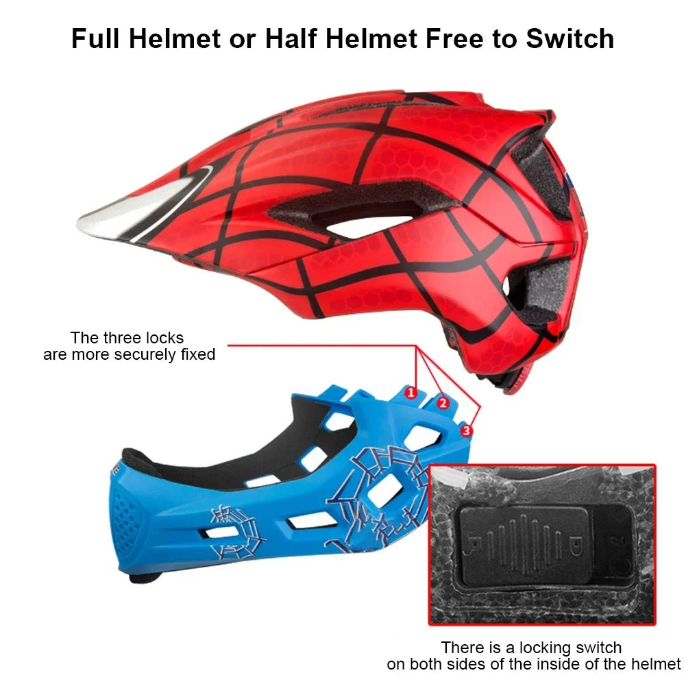 BATFOX Children Full Face Bike Cycling Helmet Adjustable Skating Kids Safty Electric scooter Helmet Suitable For 5-10 Years