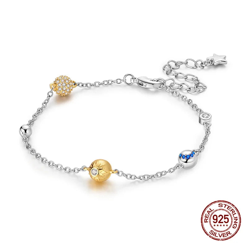 Sparkling Star Bracelet 925 Silver Original One-Size-Fits-All Soft Links Bracelet Zircon Chain For DIY Charms Jewelry Gift New