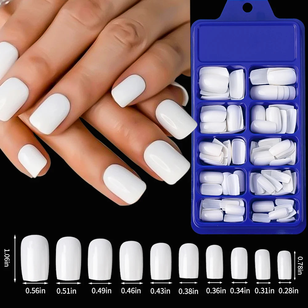 120/100Pcs Almond Fake Nails Extension Wearable Full Cover False Nail Solid Color Mid-length Stiletto/Square Press on Nails