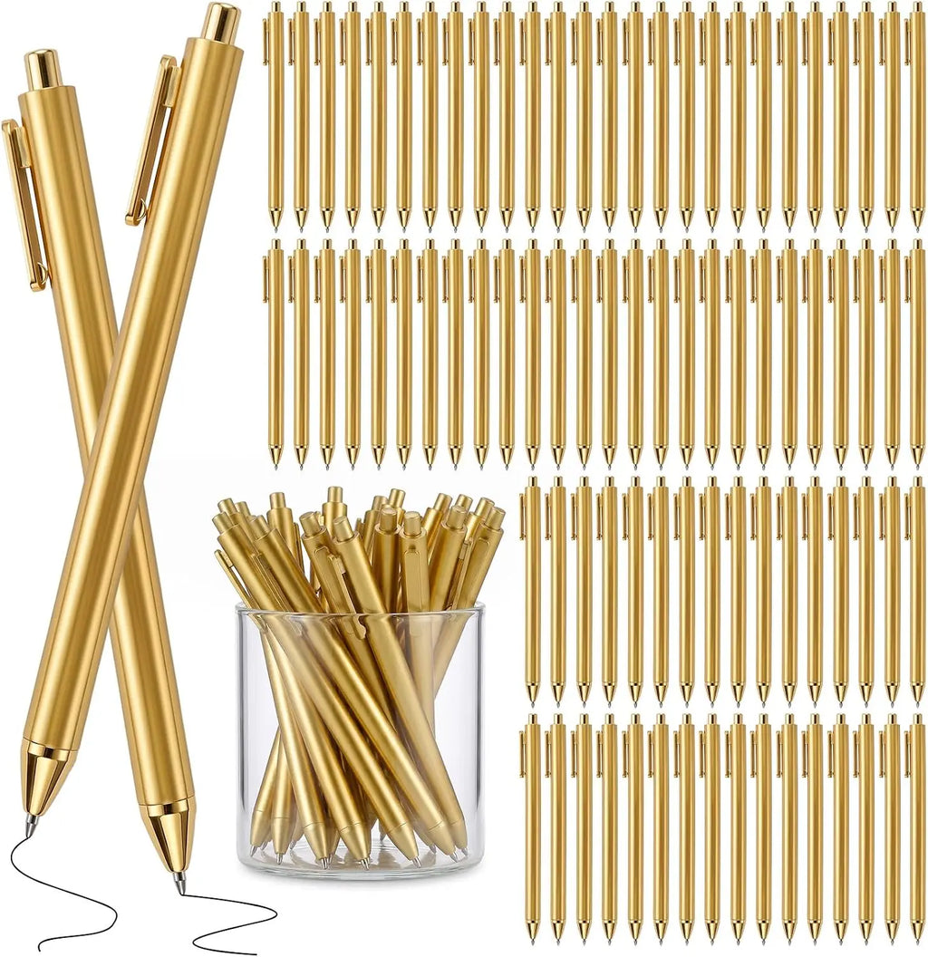 Gold Slim Ballpoint Pens Bulk Retractable Black Ink 1 mm
