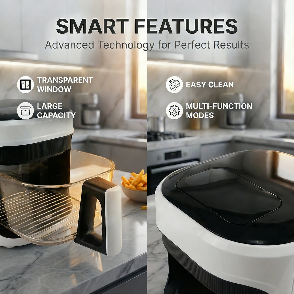 Podofo 1350W Air Fryer 5L with Touch Control Adjustable Temperature Up to 200°C Oil-free Cooking 7 Preset Menus for 3-5 People