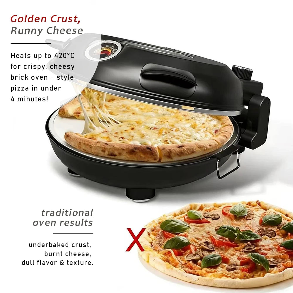 Electric Pizza Maker With Three Accessories 420℃ 1200W Dual Temperature Indoor Pizza Stone Plate 12inch Pizza Oven 10Minute