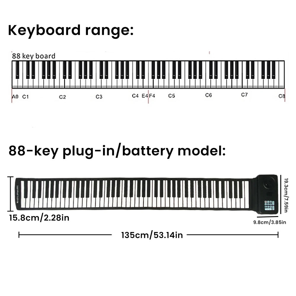 NEW 88 Keys Folding Piano Keyboard Silicone Roll Up Portable Electronic Hand Roll Musical Instrument Travel Builtin Speaker
