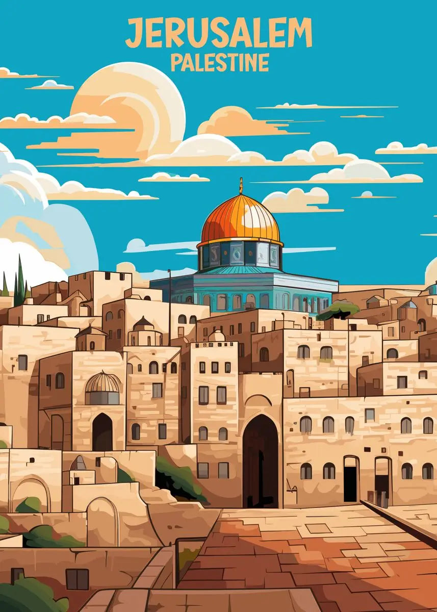 Jerusalem Palestine Travel Poster Religious Shrines Watercolor Prints Canvas Painting Wall Art Pictures Home Living Room Decor