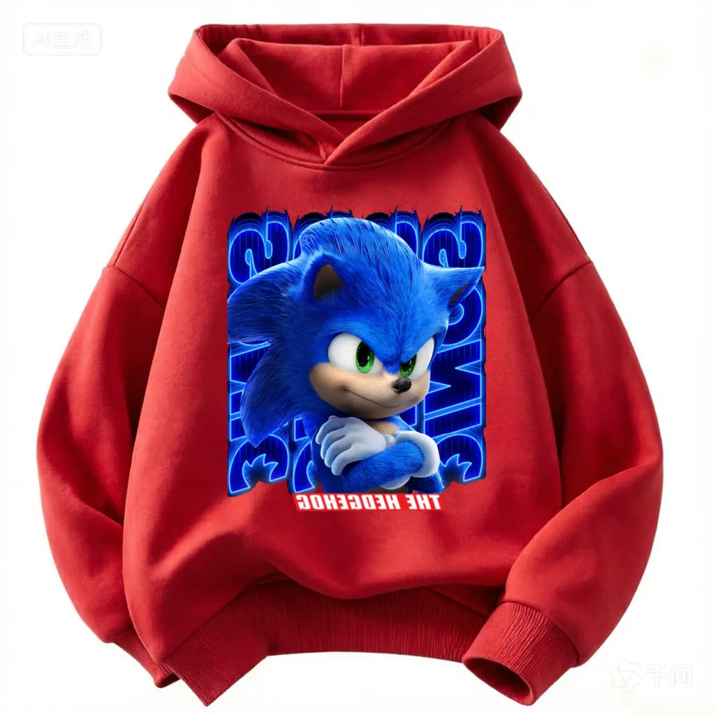 2026 Kids Thick Hoodie with Cute Sonic Anime Pattern