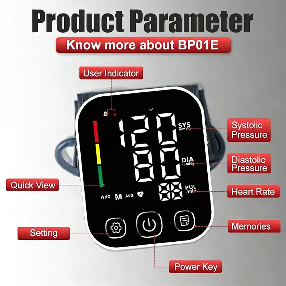 Rechargeable Blood Pressure Monitor Portable Digital Arrhythmia Meter Upper Arm Automatic Tonometer Home Health Tensiometer