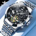 OUPINKE 3255 Men Watch Luxury Brand Swiss Movement Starry Sky Skeleton Waterproof