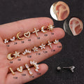 1PC Korean Stainless Steel Mini Zircon Cartilage Ear Stud Earrings For Women Moon Cross Flowers Helix Tragus Piercing Jewelry