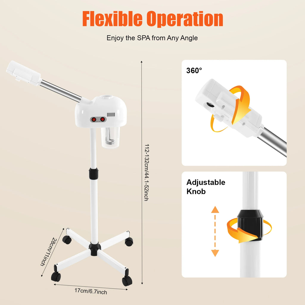 Ozone Facial Steamer Skin Care Equipment Height Adjustable 750ML