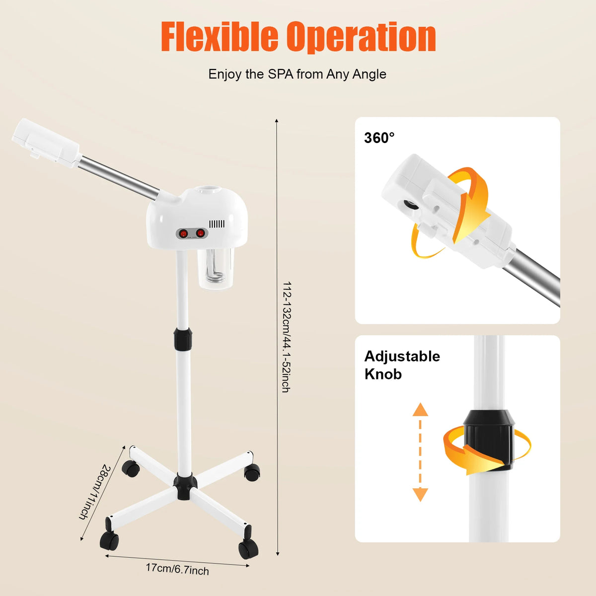 Ozone Facial Steamer Skin Care Equipment Height Adjustable 750ML