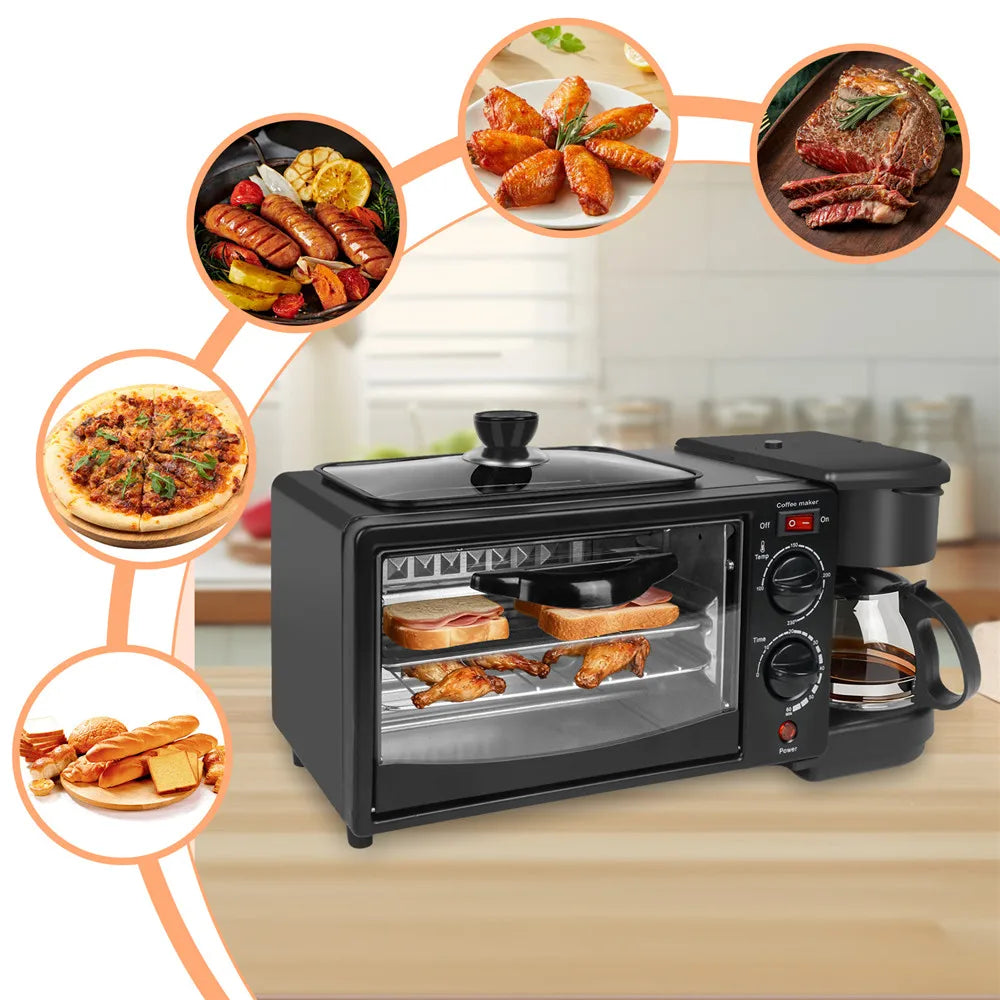 Multifunctional Breakfast Machine 3 in 1 Breakfast Maker Coffee Machine, Breakfast Station with 600 ml Coffee Maker +9 L Oven +Frying Pan, Toasters Breakfast Maker for Home Office