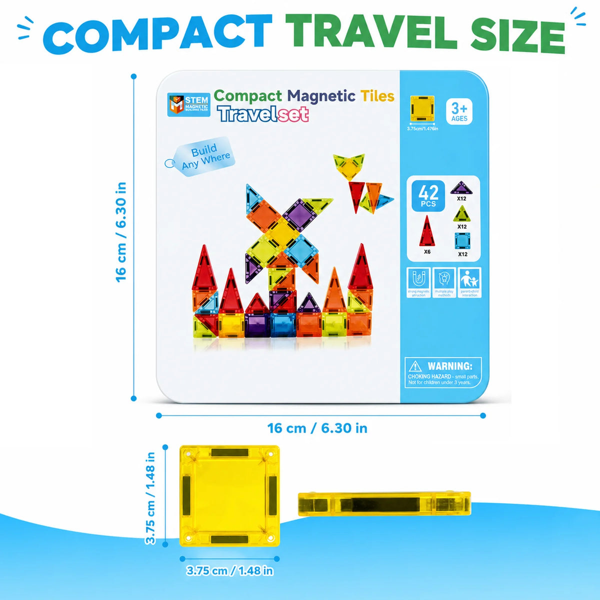 Magnetic Tiles Travel Set Metal Tin Box STEM Building Blocks