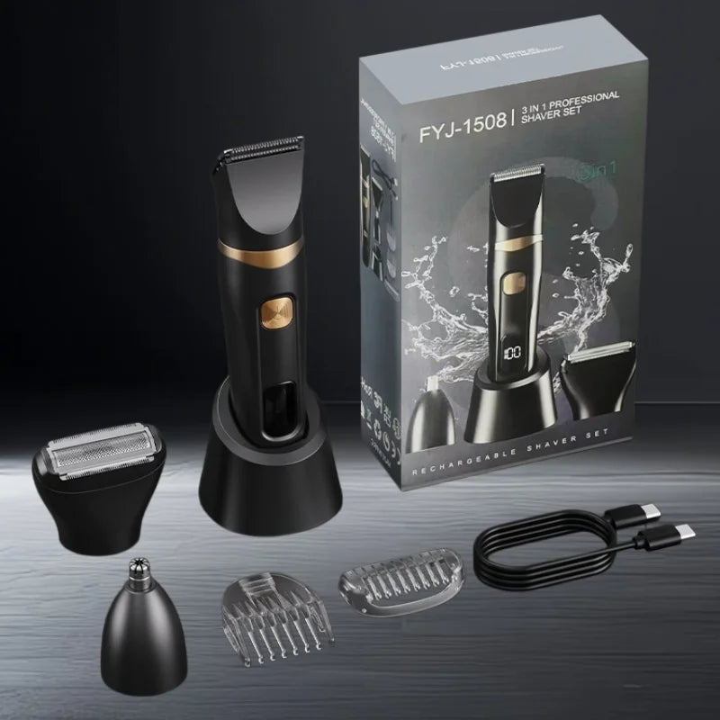 Men's three in one multifunctional hair clipper, eyebrow trimmer, private area beard and nose hair trimmer, Type-C USB charging,