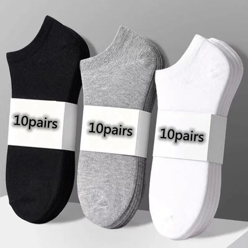 10pairs / Low Black And White Gray Cotton Socks