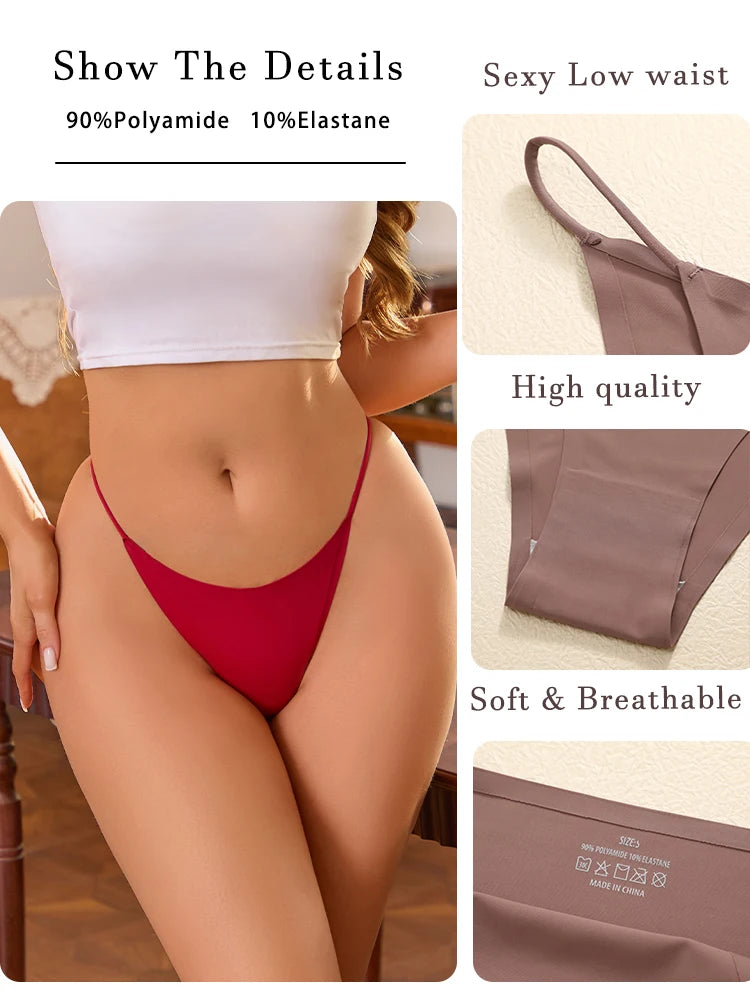 6PCS Seamless Thong Women Invisible Thin Strap Low Waist High Stretch Flexibility Panties Sexy Underwear Ladies Briefs T-back