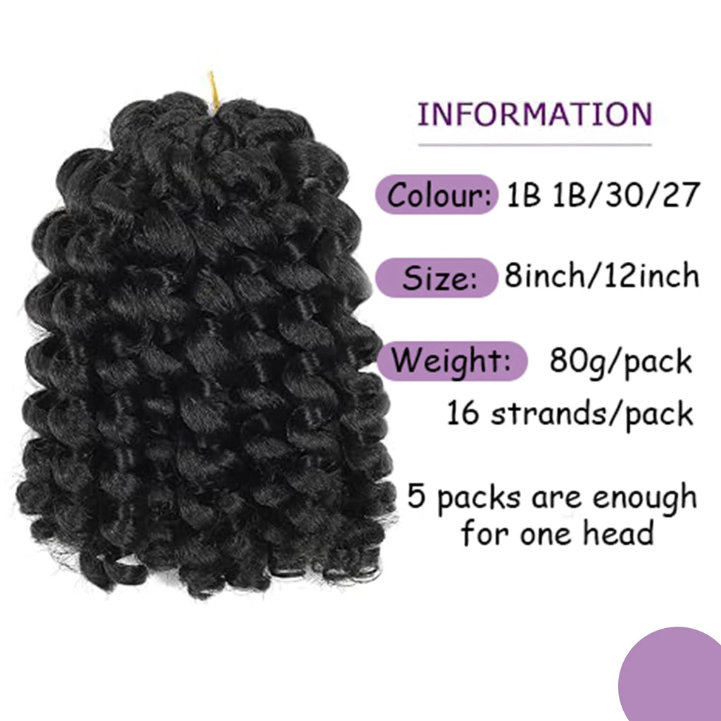 8 Inch 12 Inch Wand Curl Crochet Hair, Pre‑Looped Jamaican