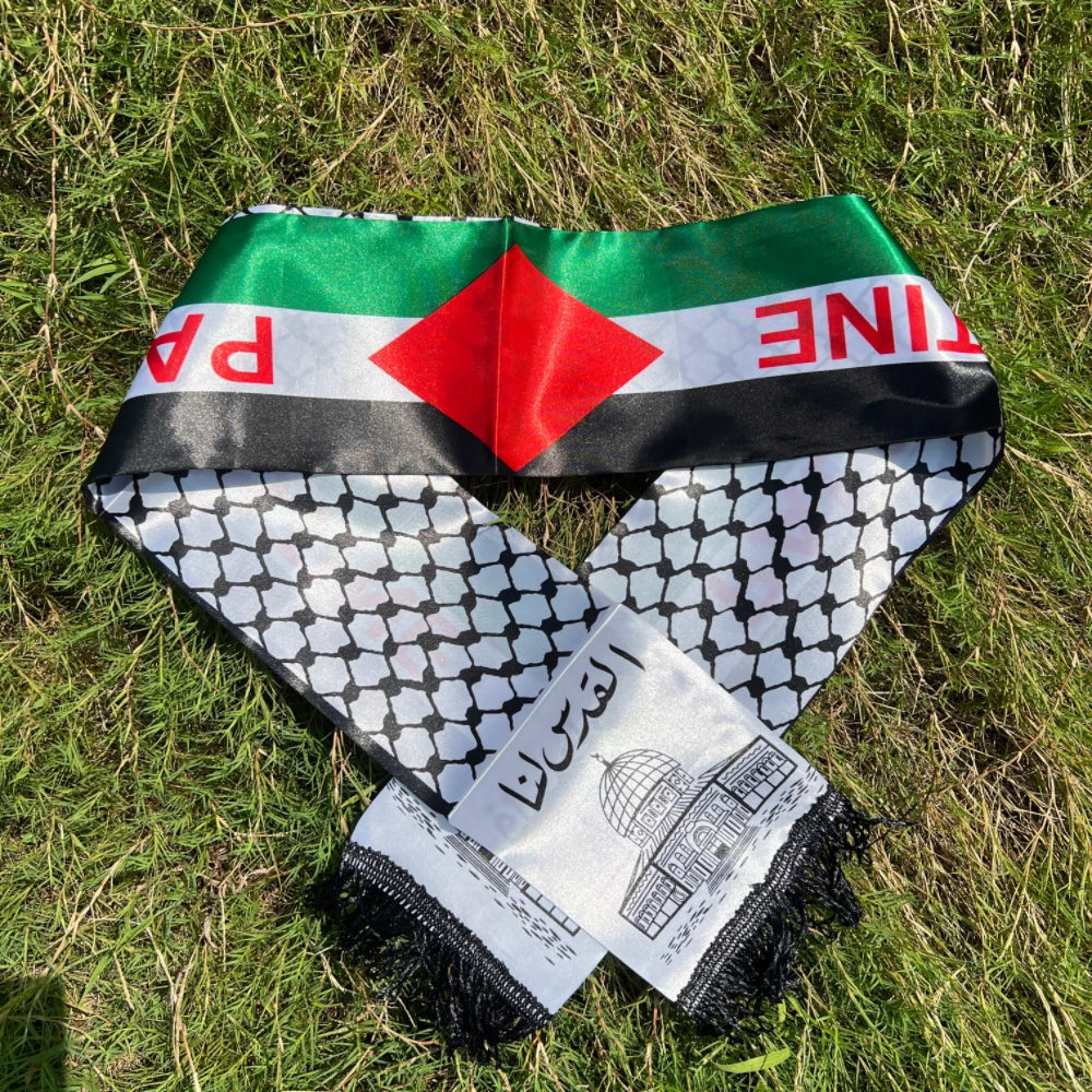 Palestine Scarf 130 x 14cm Palestine Printed Satin Face National Day Flag Palace Map Scarf Shawl